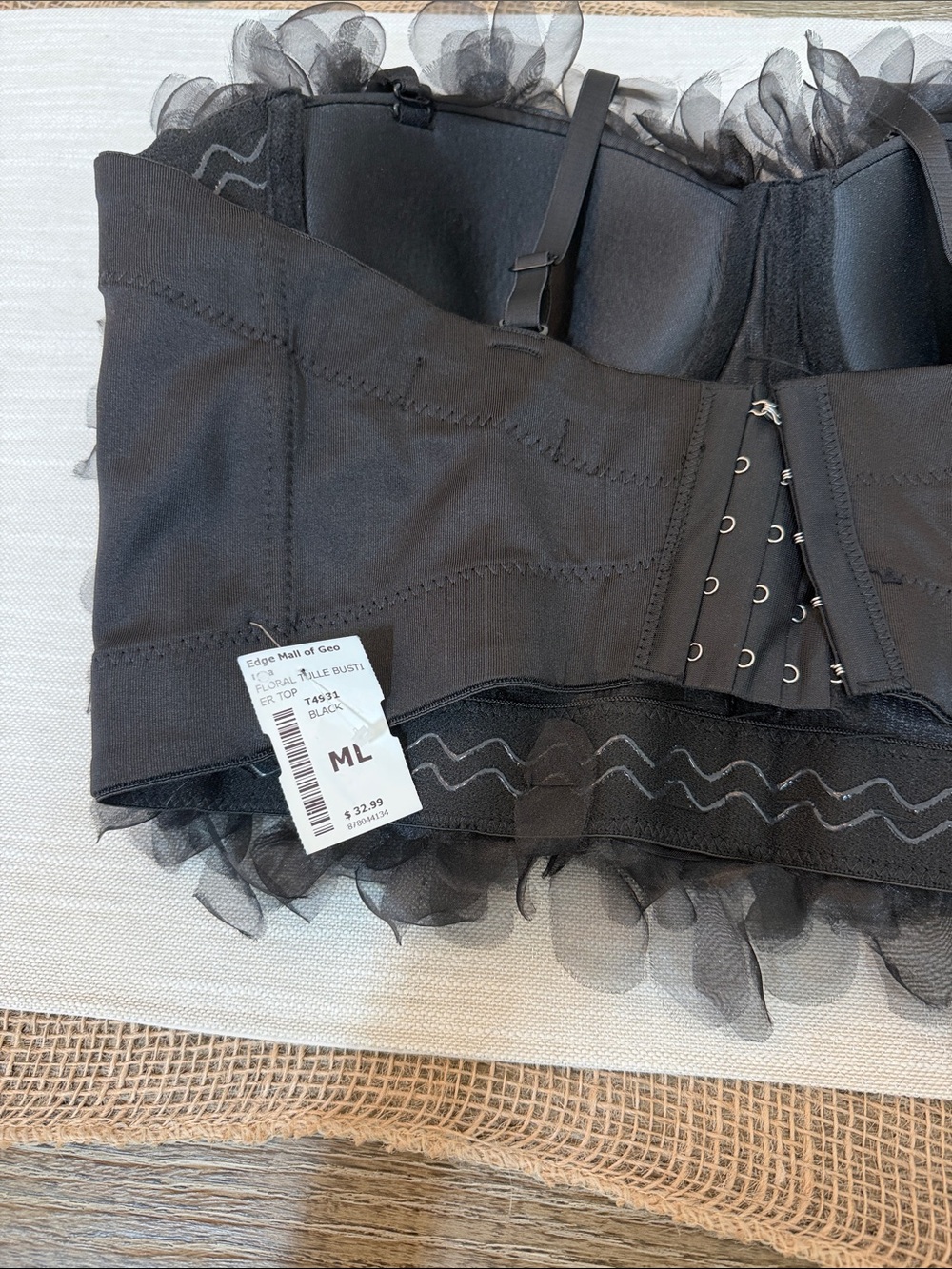 Textured Floral Appliqué Black Crop Top - Picture 3 of 4